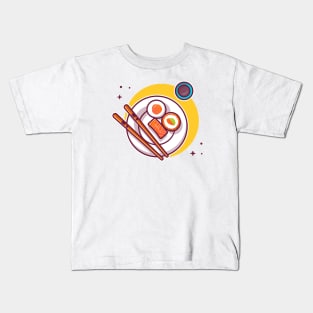 Salmon Sushi With Chopstick On Plate Kids T-Shirt